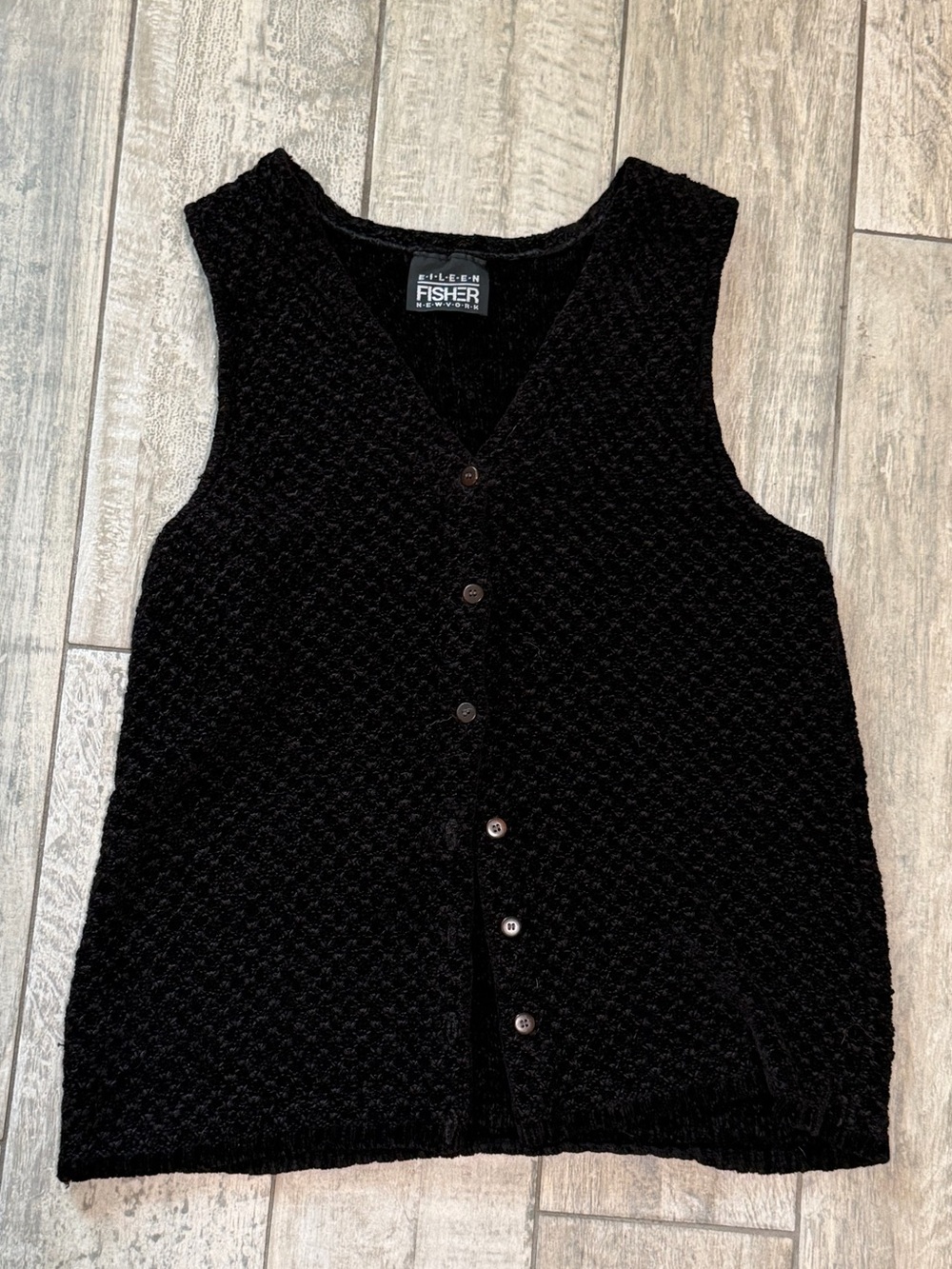 Eileen Fisher women’s soft black knit vest button down. Medium. Vintage.